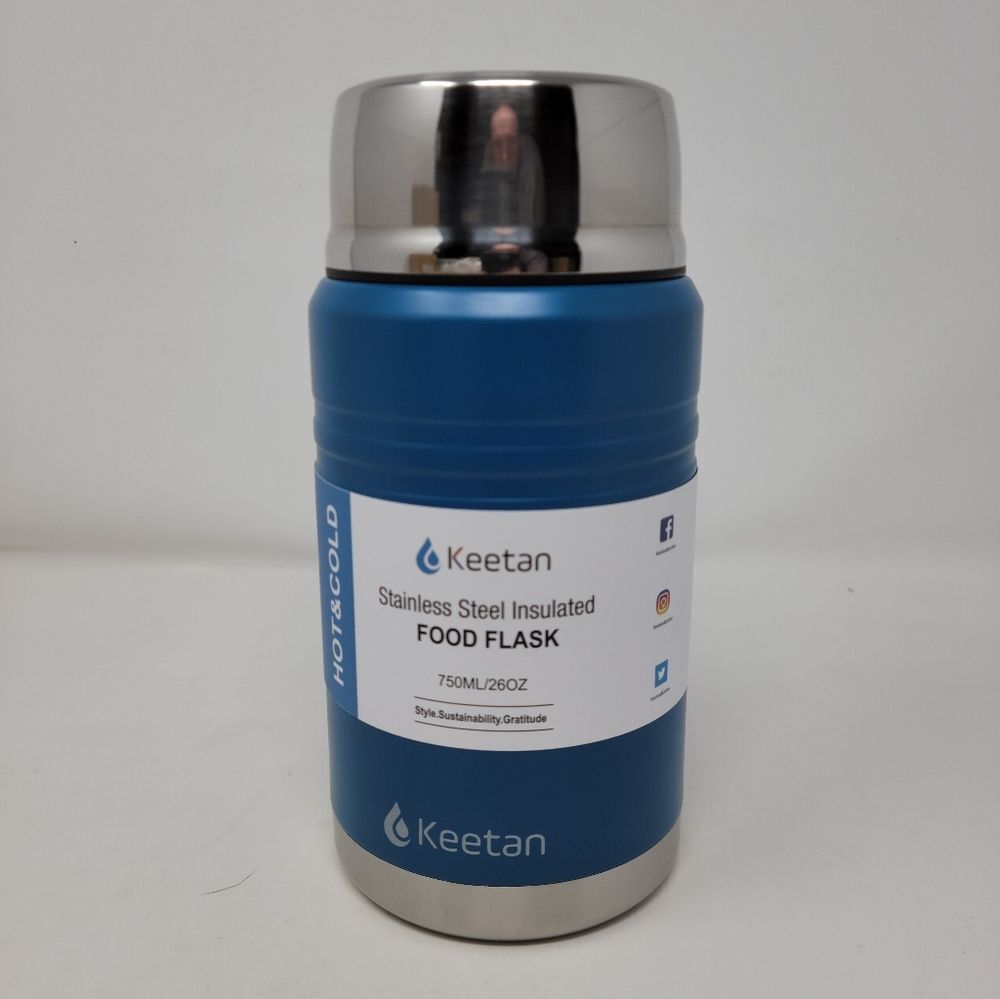 Keetan Vacuum Insulated Food Flask With Spoon Stainless Steel/Blue 750ml New